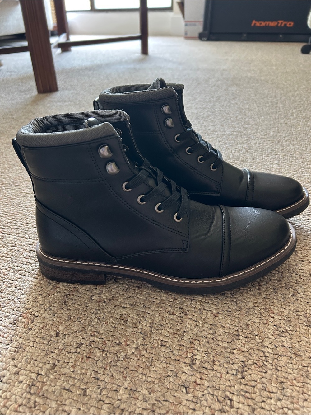 Goodfellow & Co Black Lace-Up Men's Leather Cap-Toe Boots